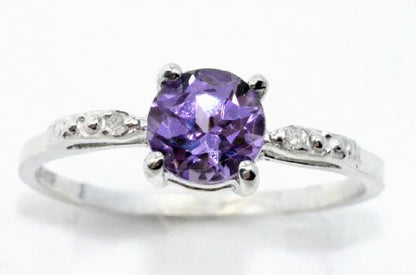 1 Ct Alexandrite & Diamond Round Ring .925 Sterling Silver Rhodium Finish