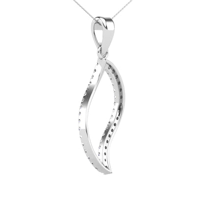 14Kt White Gold 0.20 Ct Genuine Natural Diamond Curved Design Pendant Necklace