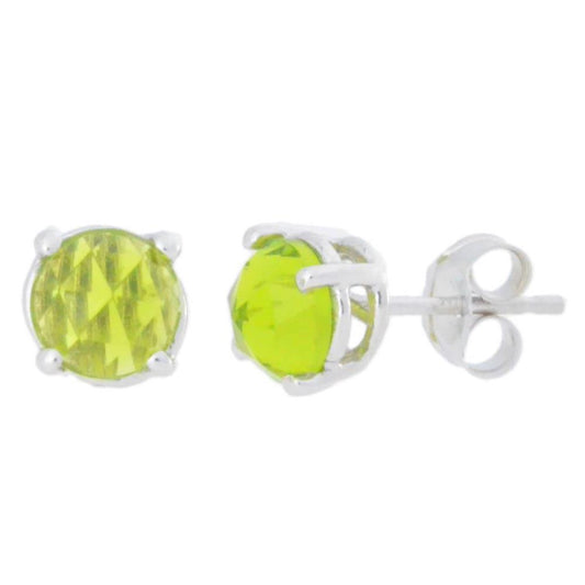 2 Ct Peridot Checkerboard Round Stud Earrings .925 Sterling Silver