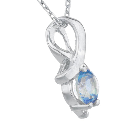 0.50 Ct Natural Blue Mystic Topaz & Diamond Round Design Pendant .925 Sterling Silver