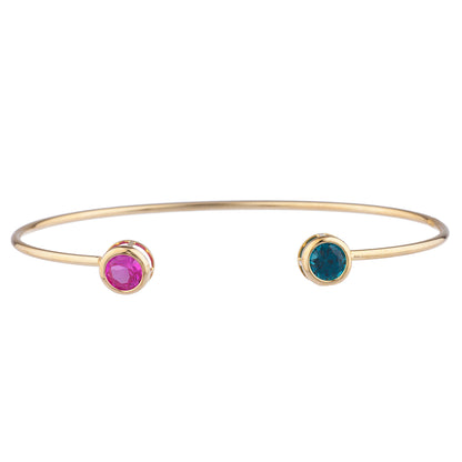 14Kt Gold London Blue Topaz & Pink Sapphire Round Bezel Bangle Bracelet