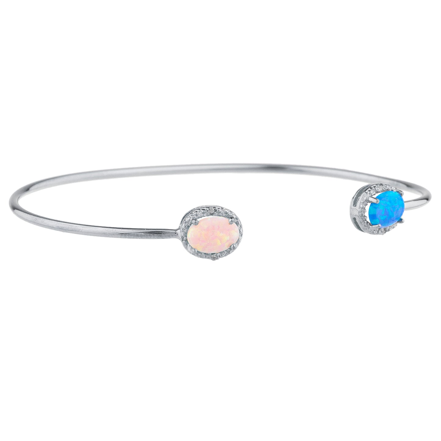 14Kt Gold Blue & Pink Opal Diamond Oval Bangle Bracelet