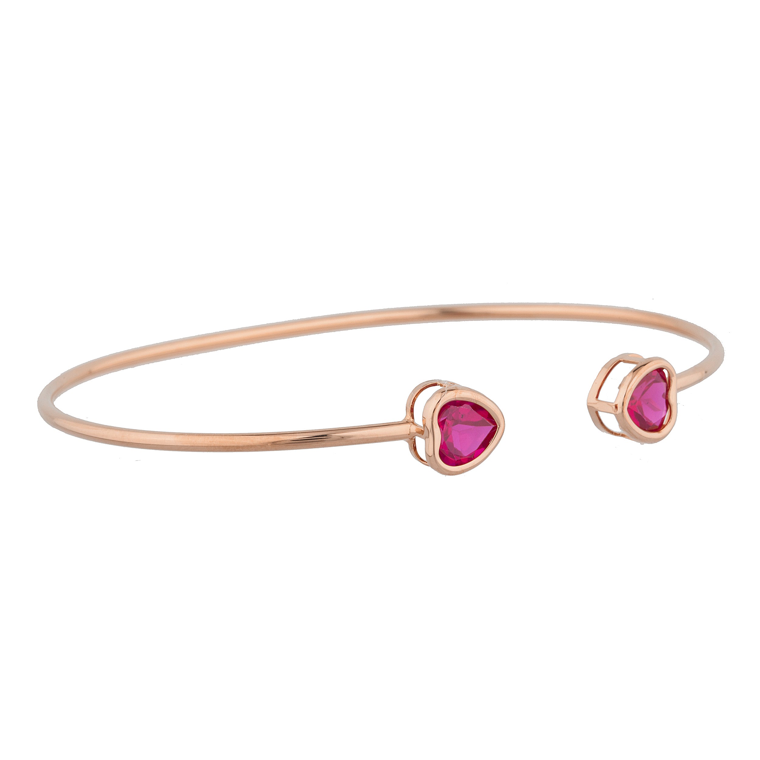 14Kt Gold Created Ruby Heart Bezel Bangle Bracelet