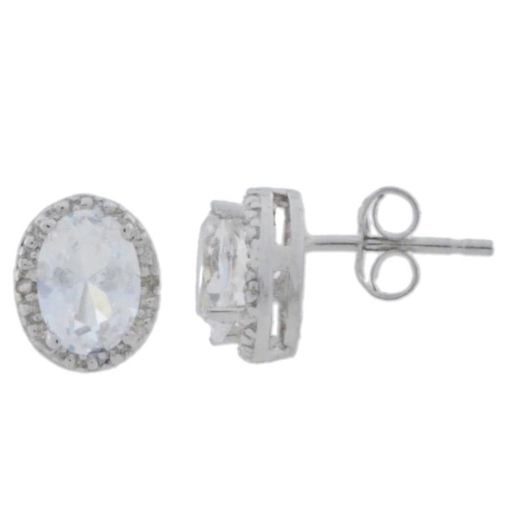 14Kt White Gold Zirconia & Diamond Oval Stud Earrings