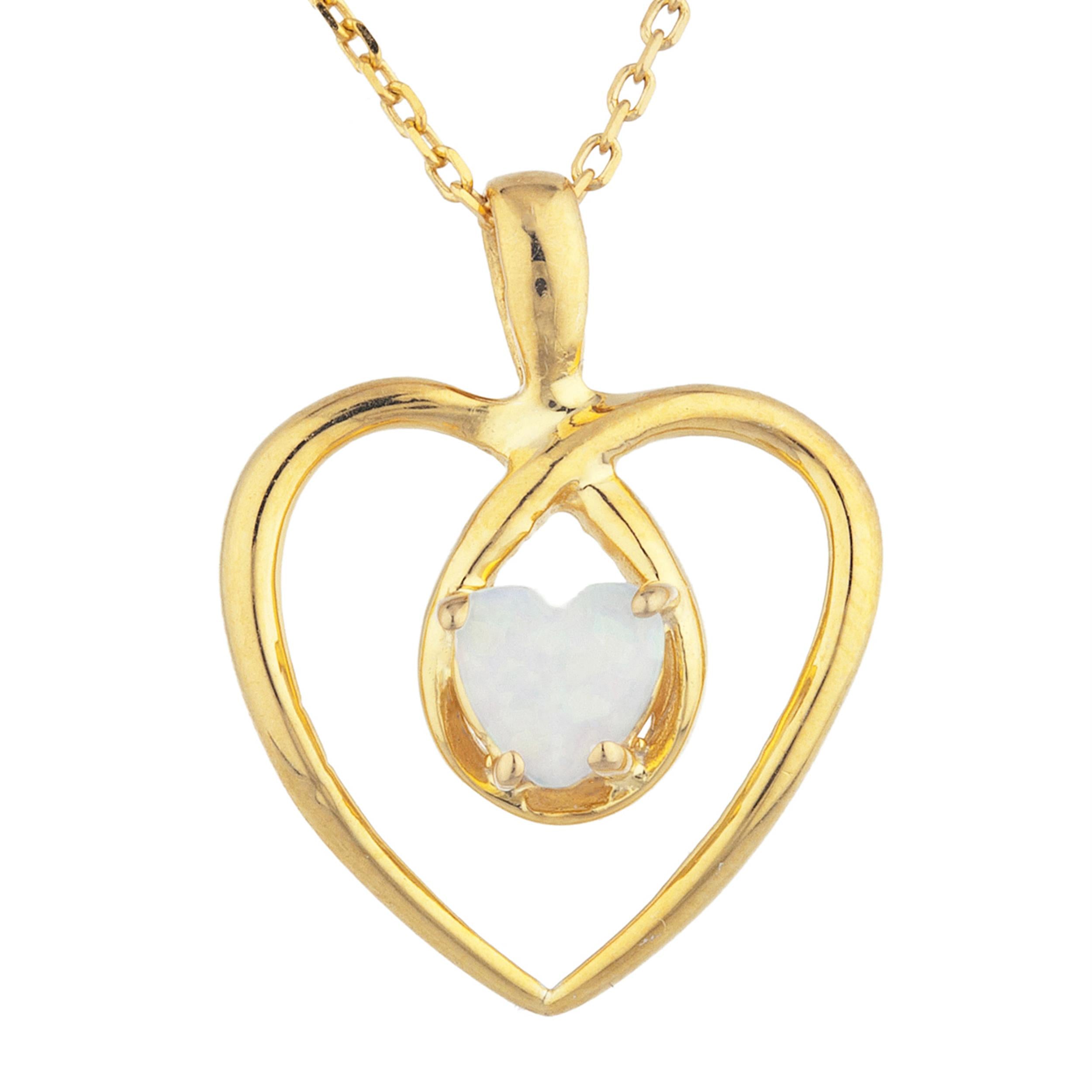 14Kt Gold Genuine Opal Heart Design Pendant Necklace