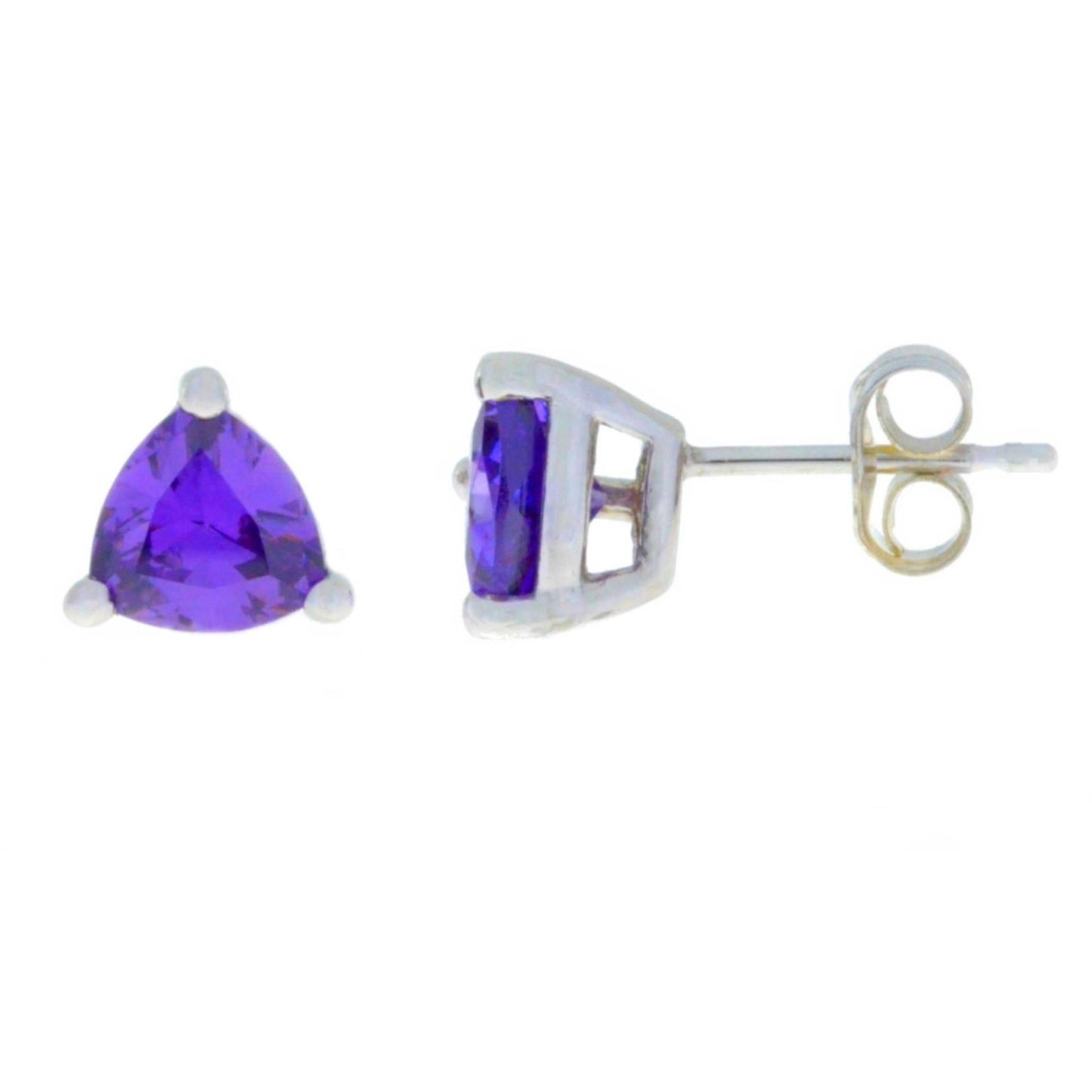 14Kt Gold Amethyst Trillion Stud Earrings