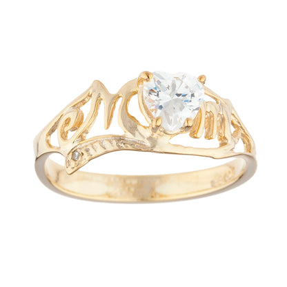 14Kt Gold Zirconia & Diamond Heart Mom Ring