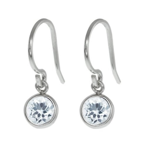 1 Ct Genuine Aquamarine Round Bezel Dangle Earrings .925 Sterling Silver