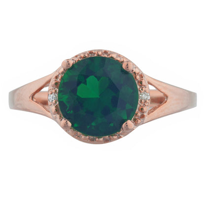 14Kt Gold 2 Ct Emerald & Diamond Halo Design Round Ring