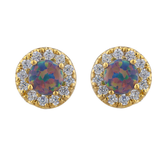 14Kt Gold Black Opal Halo Design Stud Earrings