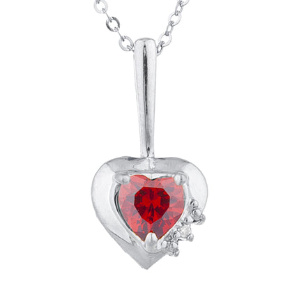 Garnet & Diamond Heart Pendant .925 Sterling Silver