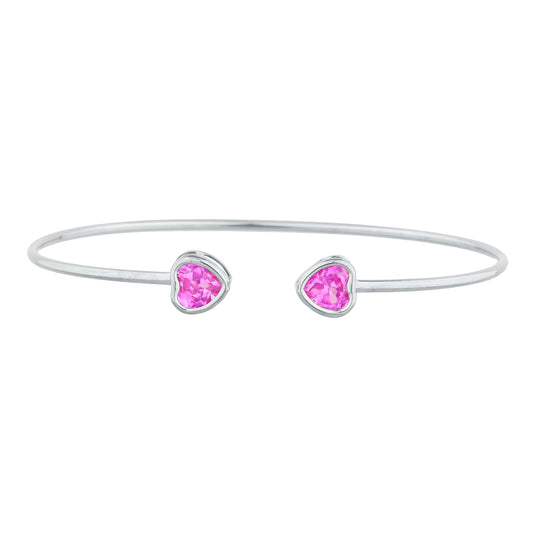 2 Ct Pink Sapphire Heart Bezel Bangle Bracelet .925 Sterling Silver