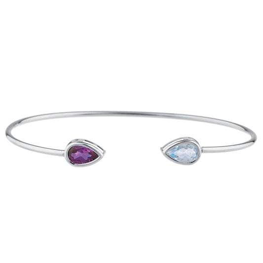 Aquamarine & Alexandrite Pear Bezel Bangle Bracelet .925 Sterling Silver