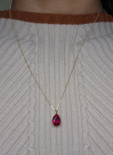 14Kt Gold Ruby Teardrop Pendant Necklace