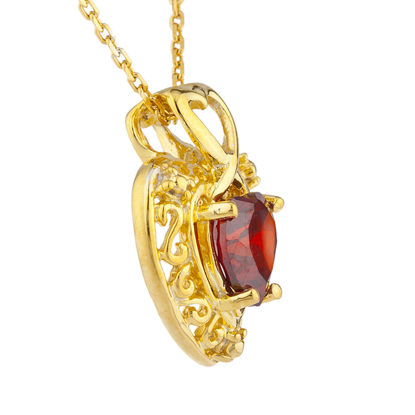 14Kt Gold Garnet Heart Design Pendant Necklace