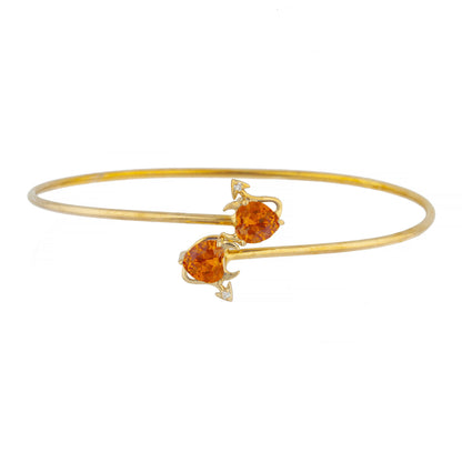 14Kt Gold Orange Citrine & Diamond Devil Heart Bangle Bracelet