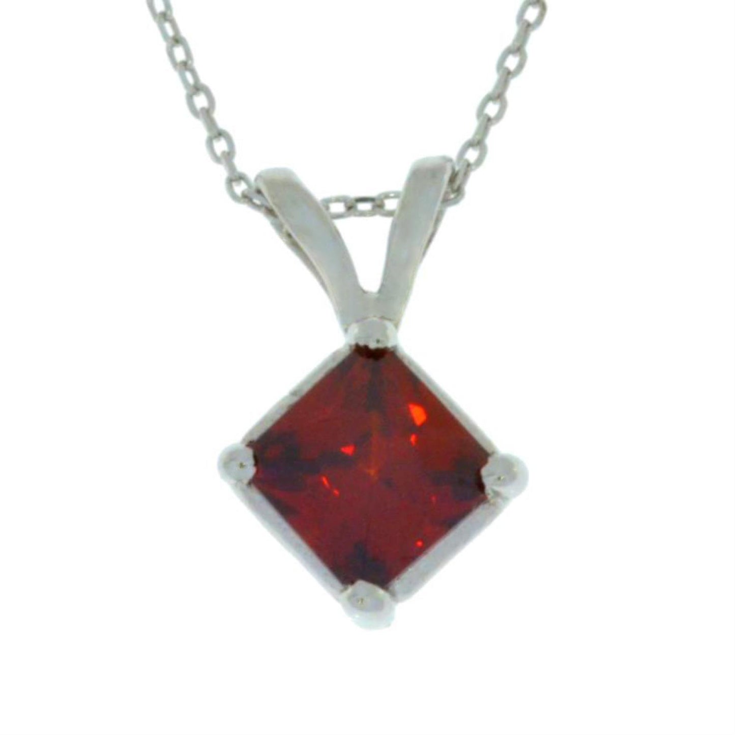 14Kt Gold Garnet Princess Cut Pendant Necklace