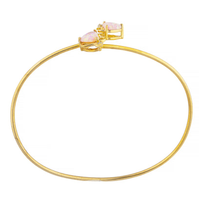 14Kt Gold Pink Opal & Diamond Devil Heart Bangle Bracelet