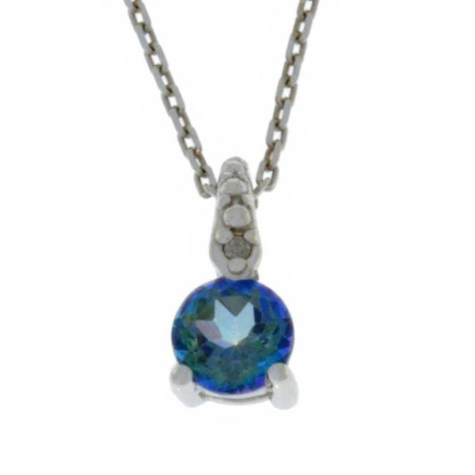 14Kt Gold Blue Topaz Dainty Round Pendant Necklace