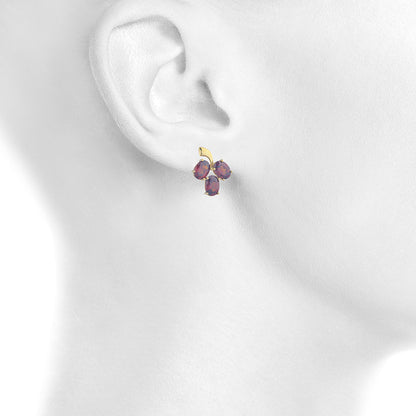 14Kt Yellow Gold Plated Garnet Oval Design Stud Earrings