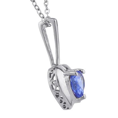 14Kt Gold Tanzanite & Diamond Heart Design Pendant Necklace