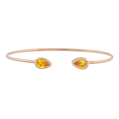 14Kt Gold Yellow Citrine Pear Bezel Bangle Bracelet