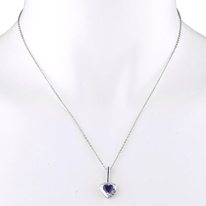 14Kt Gold Blue Sapphire & Diamond Heart Design Pendant Necklace