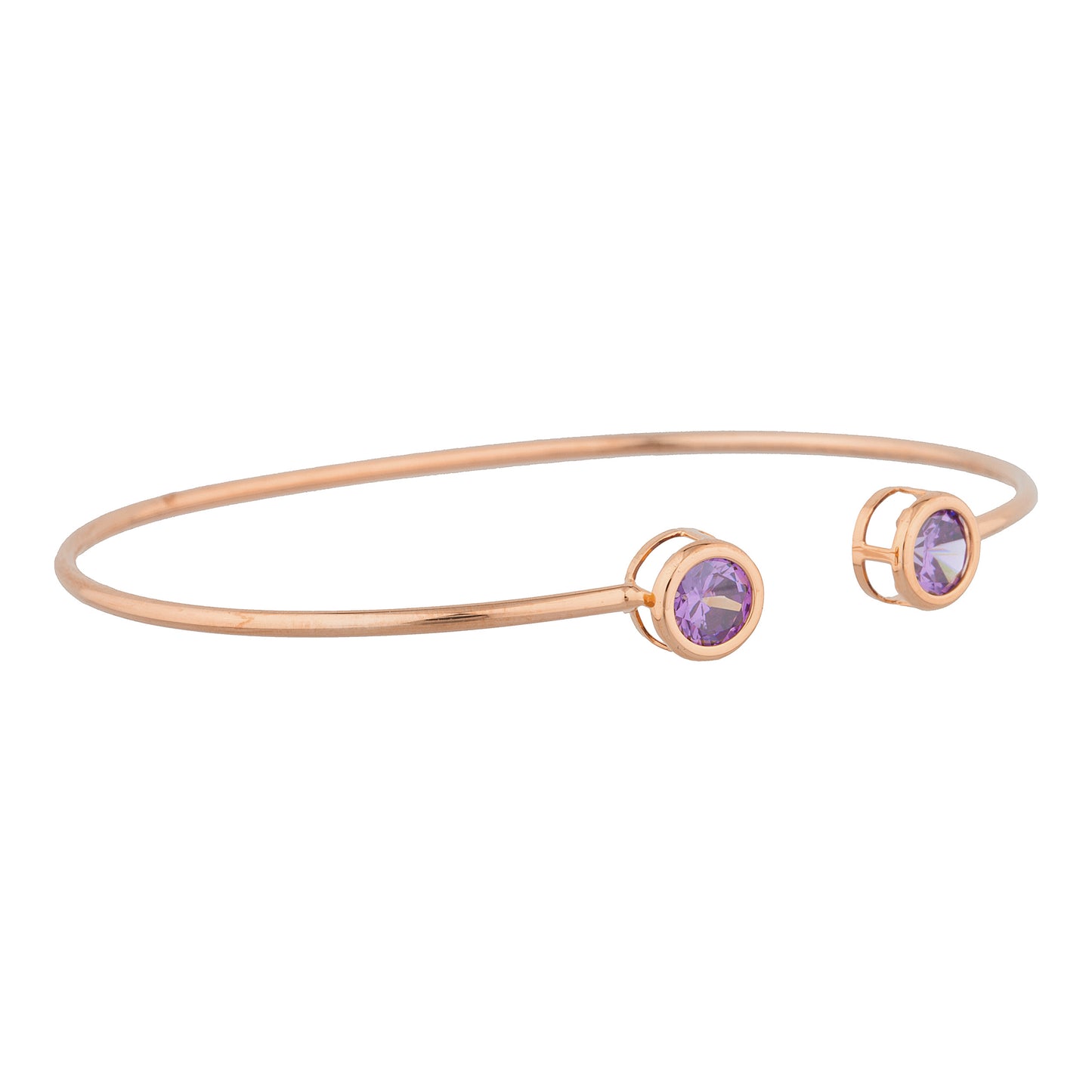 14Kt Rose Gold Plated Amethyst Round Bezel Bangle Bracelet