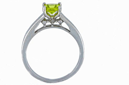 0.50 Ct Peridot & Diamond Princess Cut Ring .925 Sterling Silver Rhodium Finish