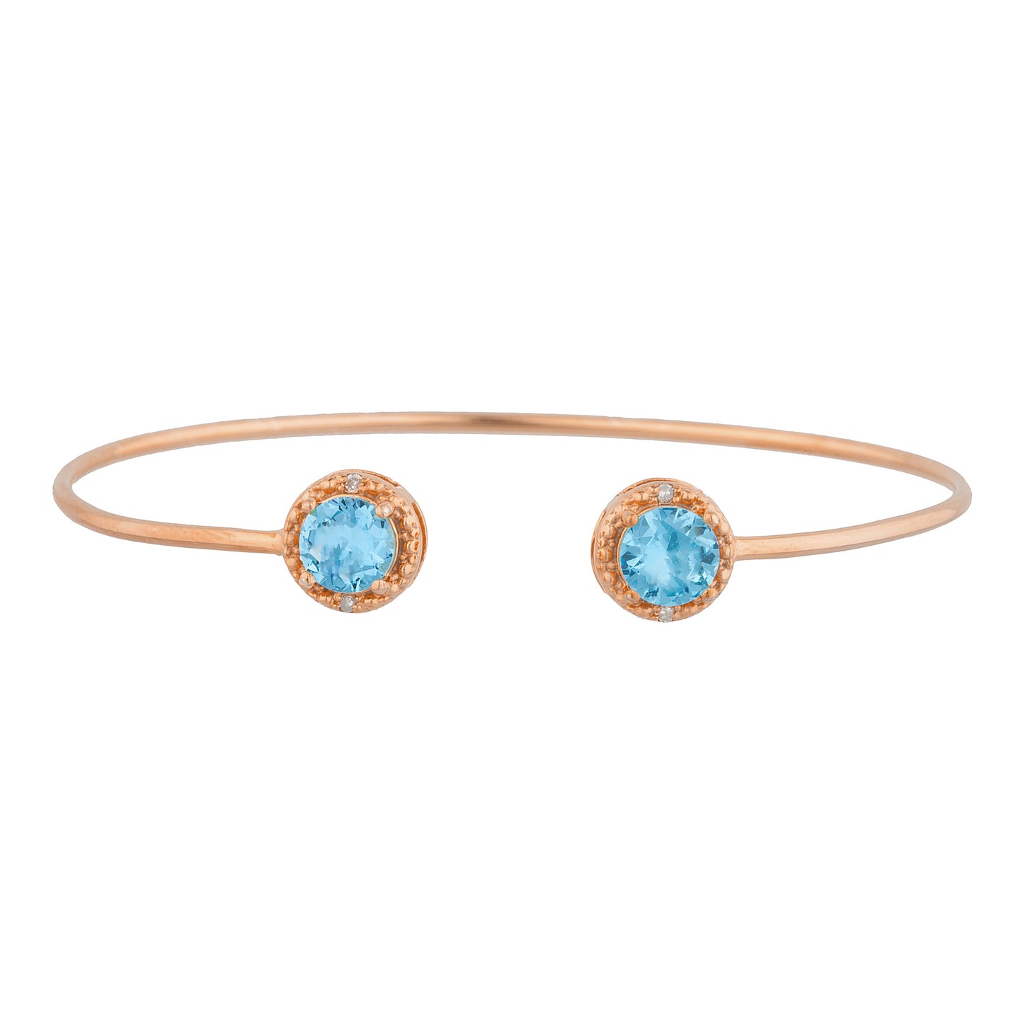 14Kt Rose Gold Plated Blue Topaz & Diamond Round Bangle Bracelet