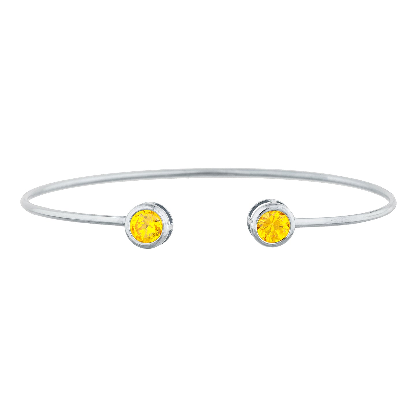 2 Ct Yellow Citrine Round Bezel Bangle Bracelet .925 Sterling Silver