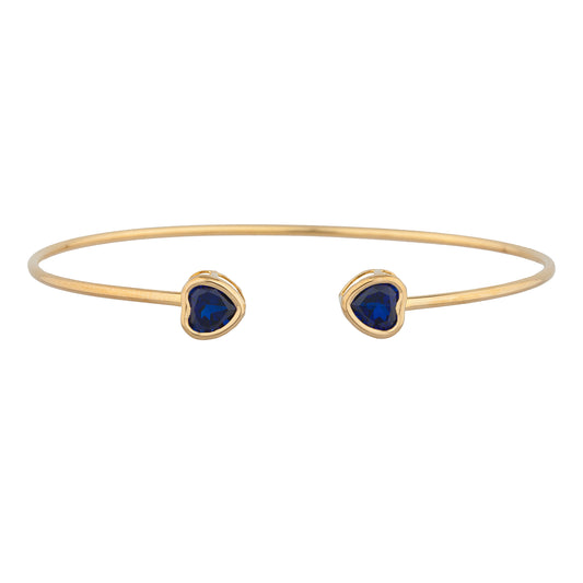 14Kt Gold Blue Sapphire Heart Bezel Bangle Bracelet