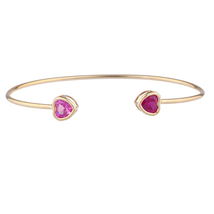 Created Ruby & Pink Sapphire Heart Bezel Bangle Bracelet 14Kt Yellow Gold Plated Over .925 Sterling Silver