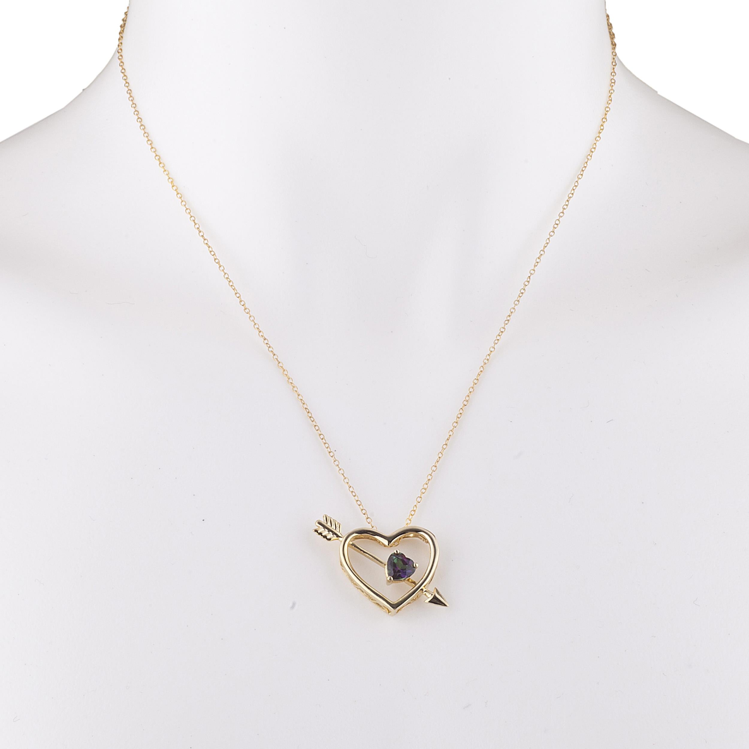 14Kt Gold Natural Mystic Topaz Heart Bow & Arrow Pendant Necklace
