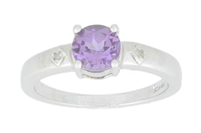 1 Ct Alexandrite & Diamond Round Ring .925 Sterling Silver Rhodium Finish