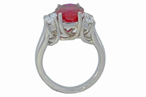 4 Ct Created Ruby & White Sapphire Oval Ring .925 Sterling Silver Rhodium Finish