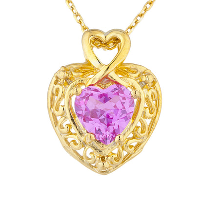 14Kt Yellow Gold Plated Pink Sapphire Heart Design Pendant