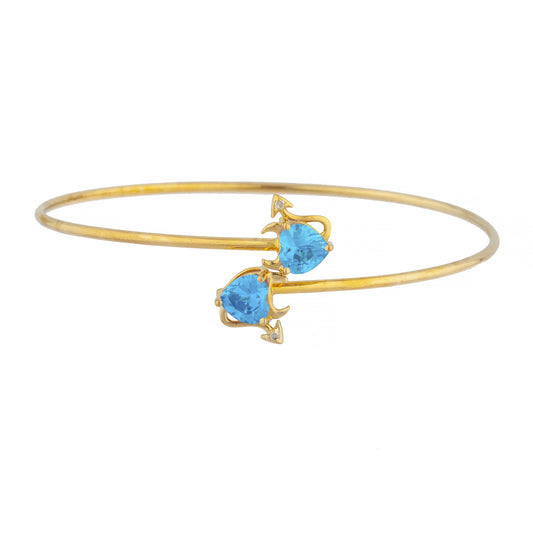 14Kt Gold Swiss Blue Topaz & Diamond Devil Heart Bangle Bracelet