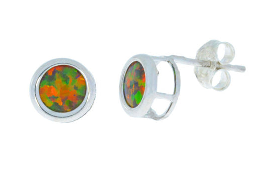 14Kt White Gold Black Opal Bezel Round Stud Earrings