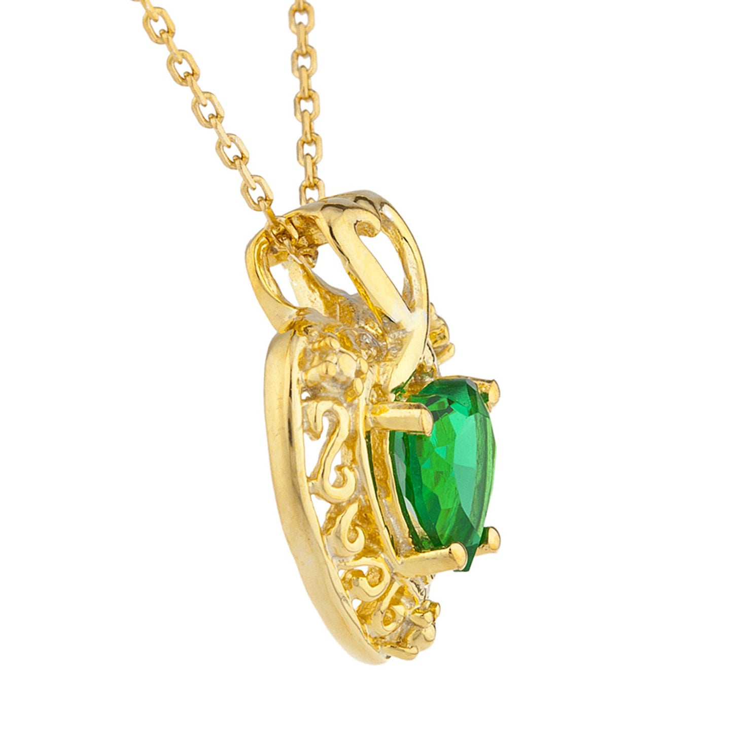 14Kt Gold Emerald Heart Design Pendant Necklace