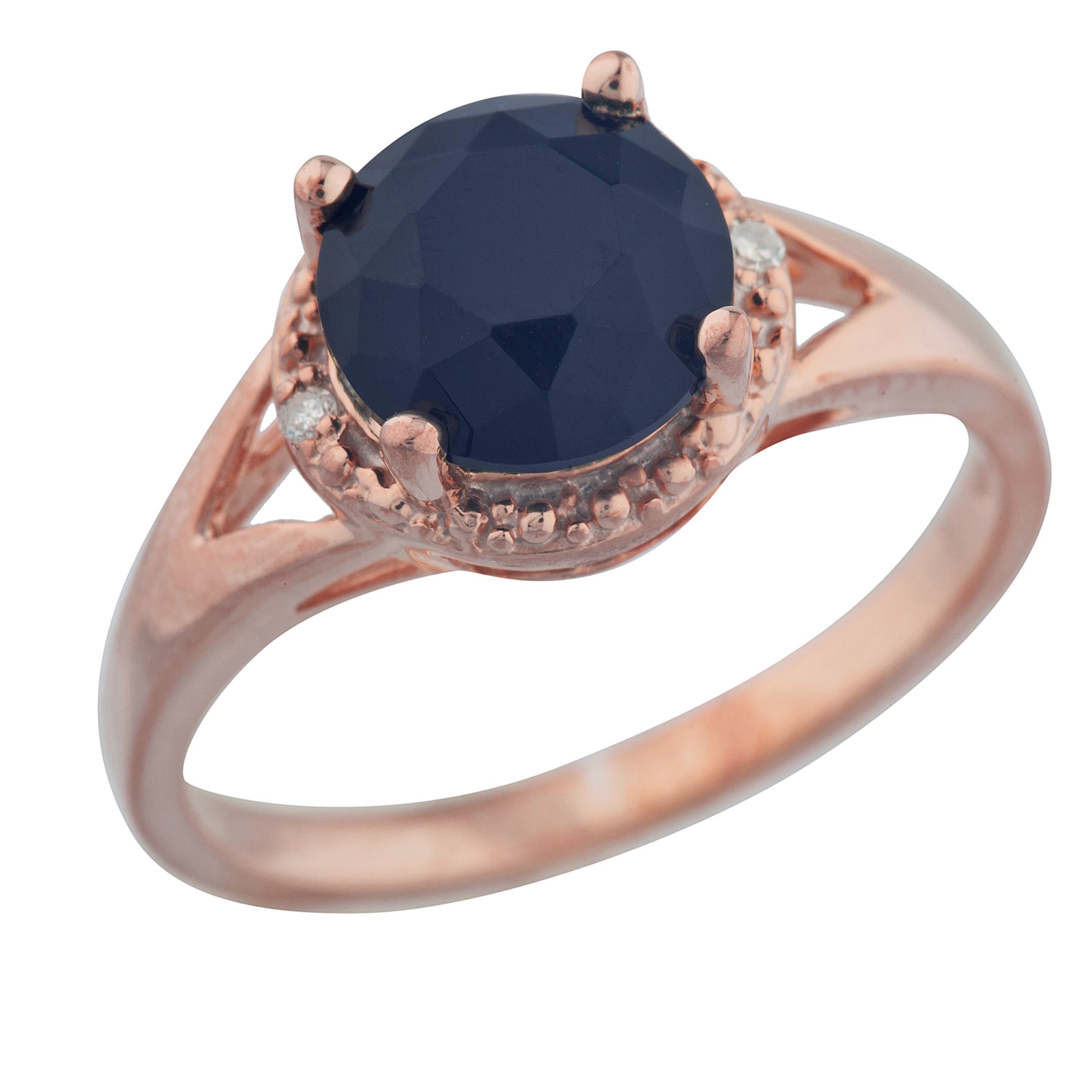 14Kt Gold 2 Ct Genuine Black Onyx & Diamond Halo Design Round Ring