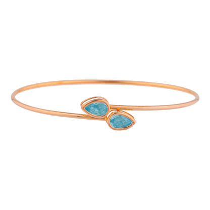 14Kt Gold Blue Topaz Pear Bezel Bangle Bracelet