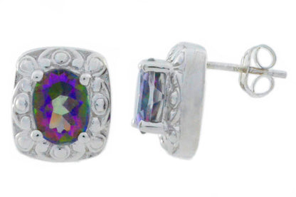 3 Ct Mystic Topaz Oval Stud Earrings .925 Sterling Silver