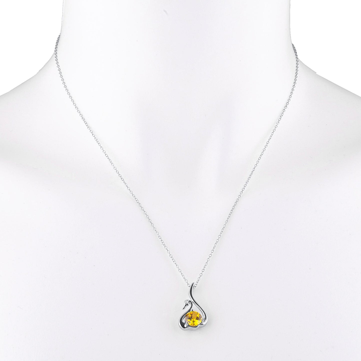 Yellow Citrine & Diamond Swan Pendant .925 Sterling Silver