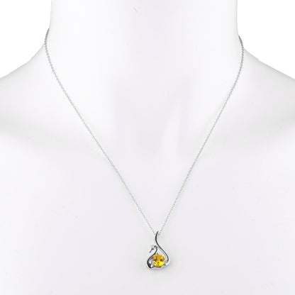 Yellow Citrine & Diamond Swan Pendant .925 Sterling Silver