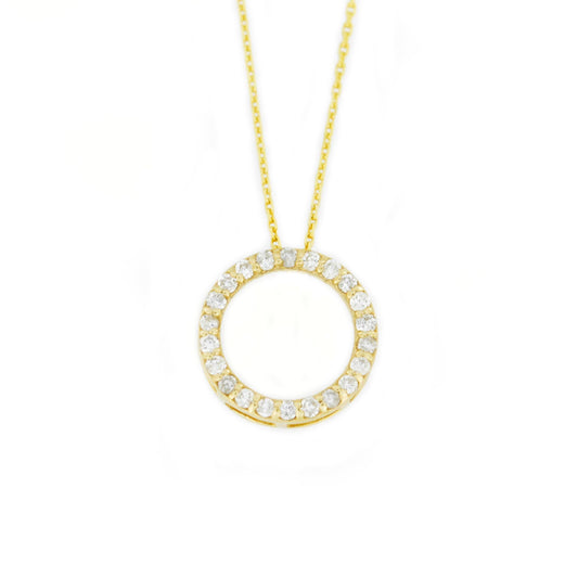 14Kt Gold Genuine Natural Diamond Circle Cluster Pendant Necklace