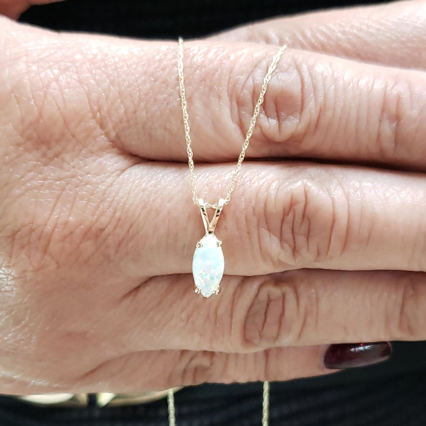 14Kt Gold Opal Marquise Pendant Necklace