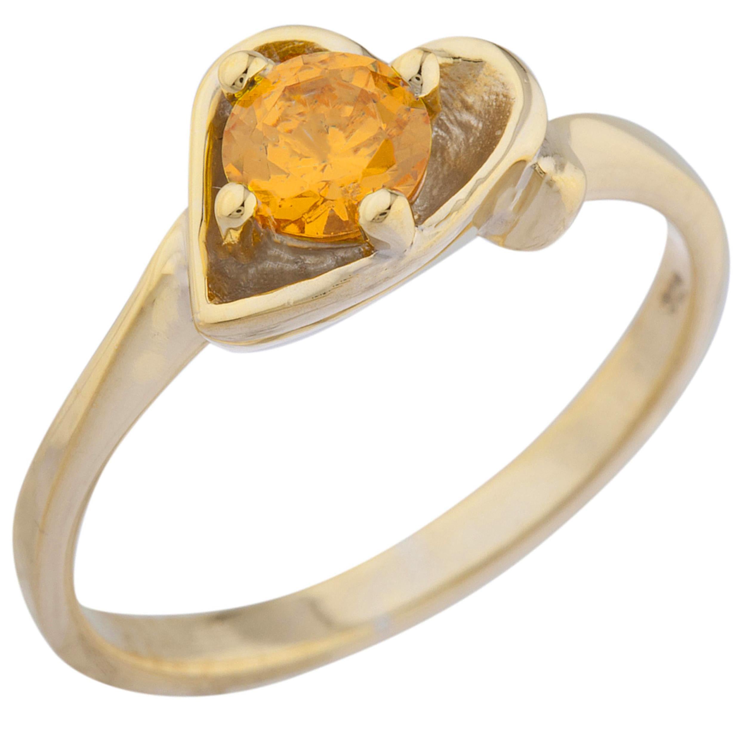 14Kt Gold Orange Citrine Round Heart Ring