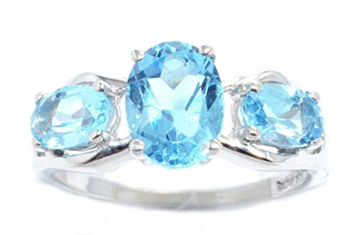 2 Ct Blue Topaz Oval Ring .925 Sterling Silver Rhodium Finish