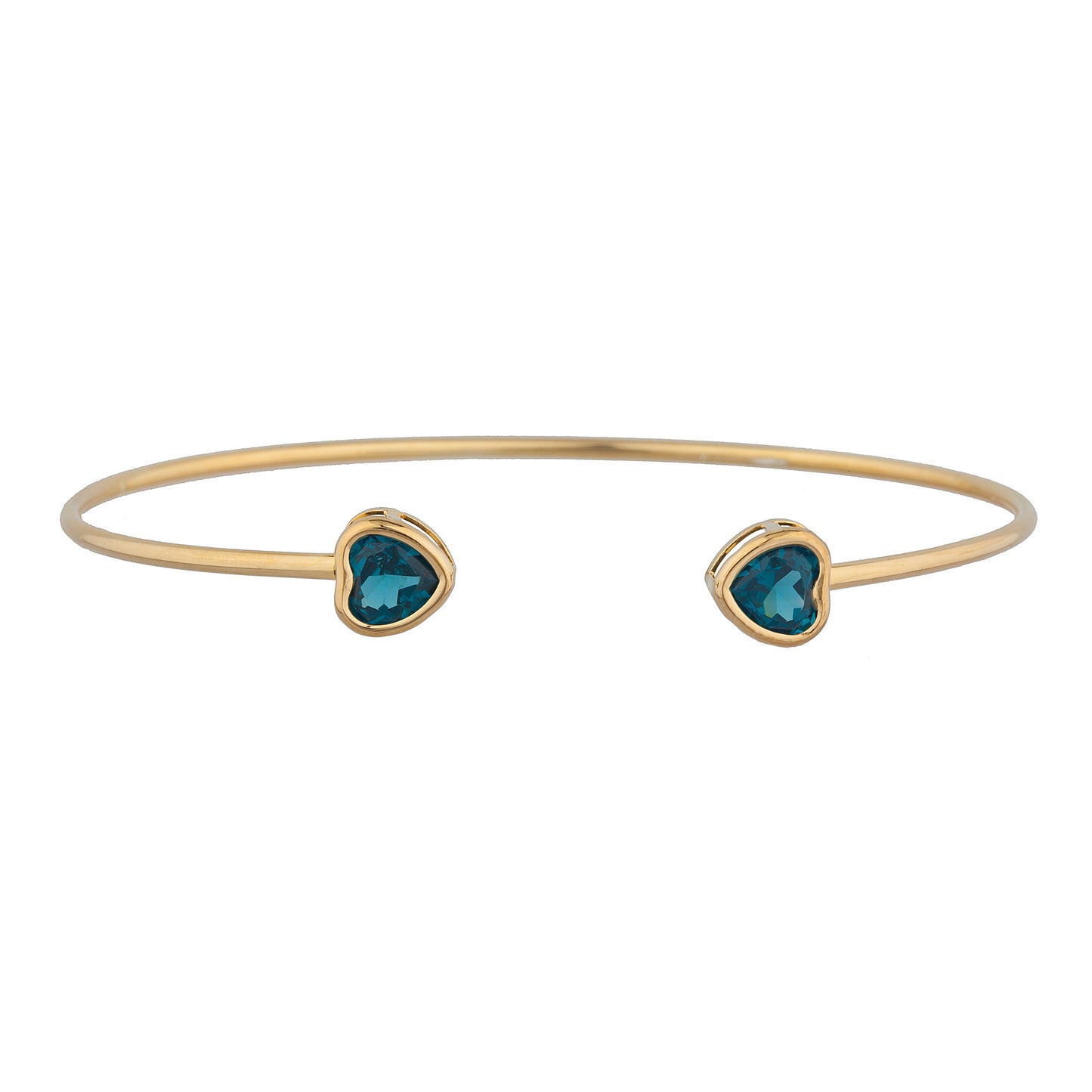 14Kt Yellow Gold Plated London Blue Topaz Heart Bezel Bangle Bracelet